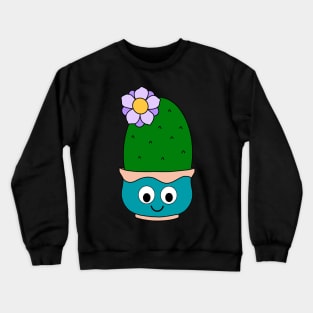 Cute Cactus Design #172: Big Cactus With Cute Flower In Kawaii Pot Crewneck Sweatshirt